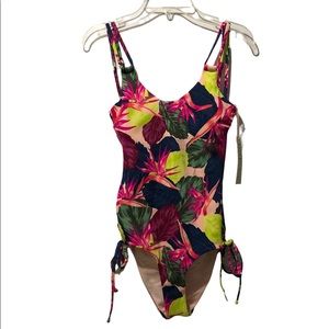 NWT Tori Praver Women's Swimsuit XS Hawaiian Floral Lace Up One Piece